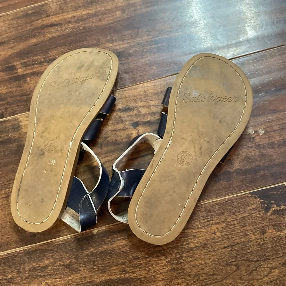 Salt Water Sandals by Hoy Original The Original Navy Blue Leather Sandals Size 5